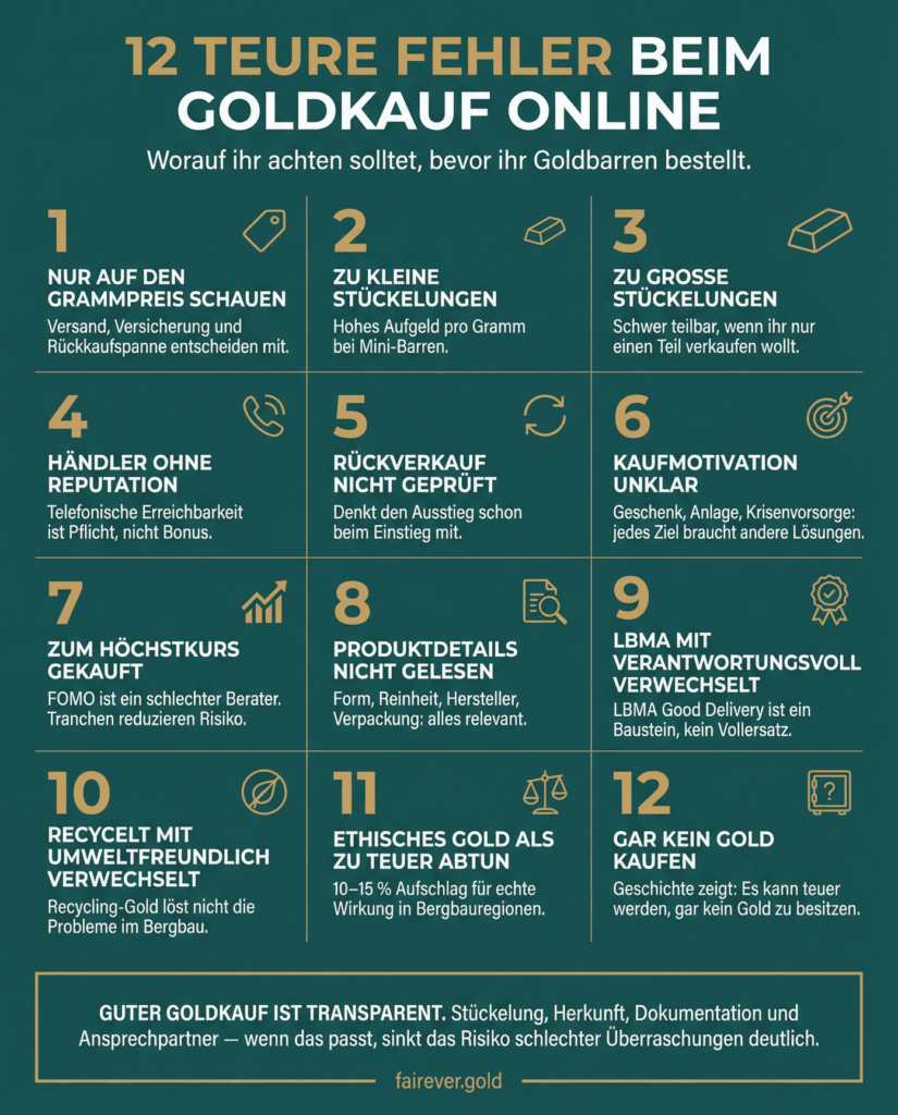 Inforgrafik über 12 teure fehler beim Goldkauf online