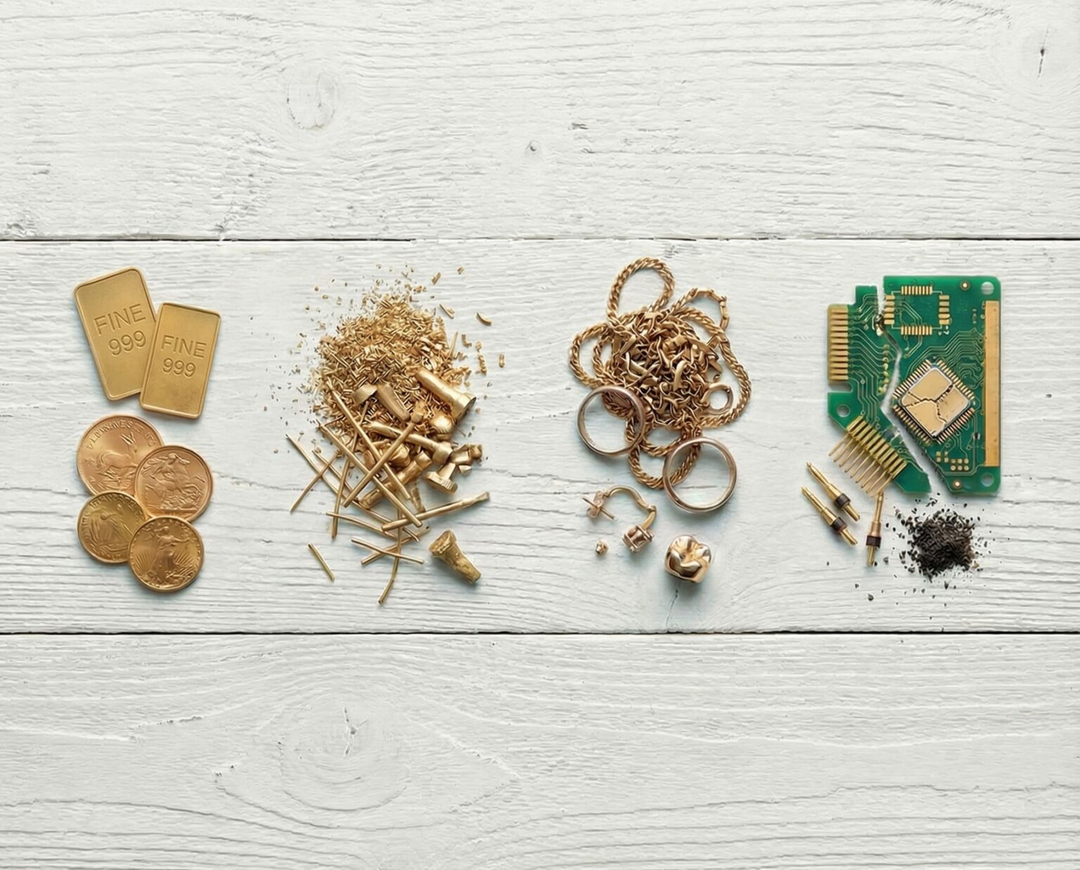 Four different categories of recycled gold